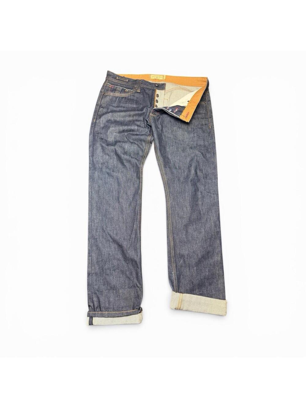 Y2K Baggy Denim Work People Vs West Striped Button Fly Blue Jeans Men’s Sz 36